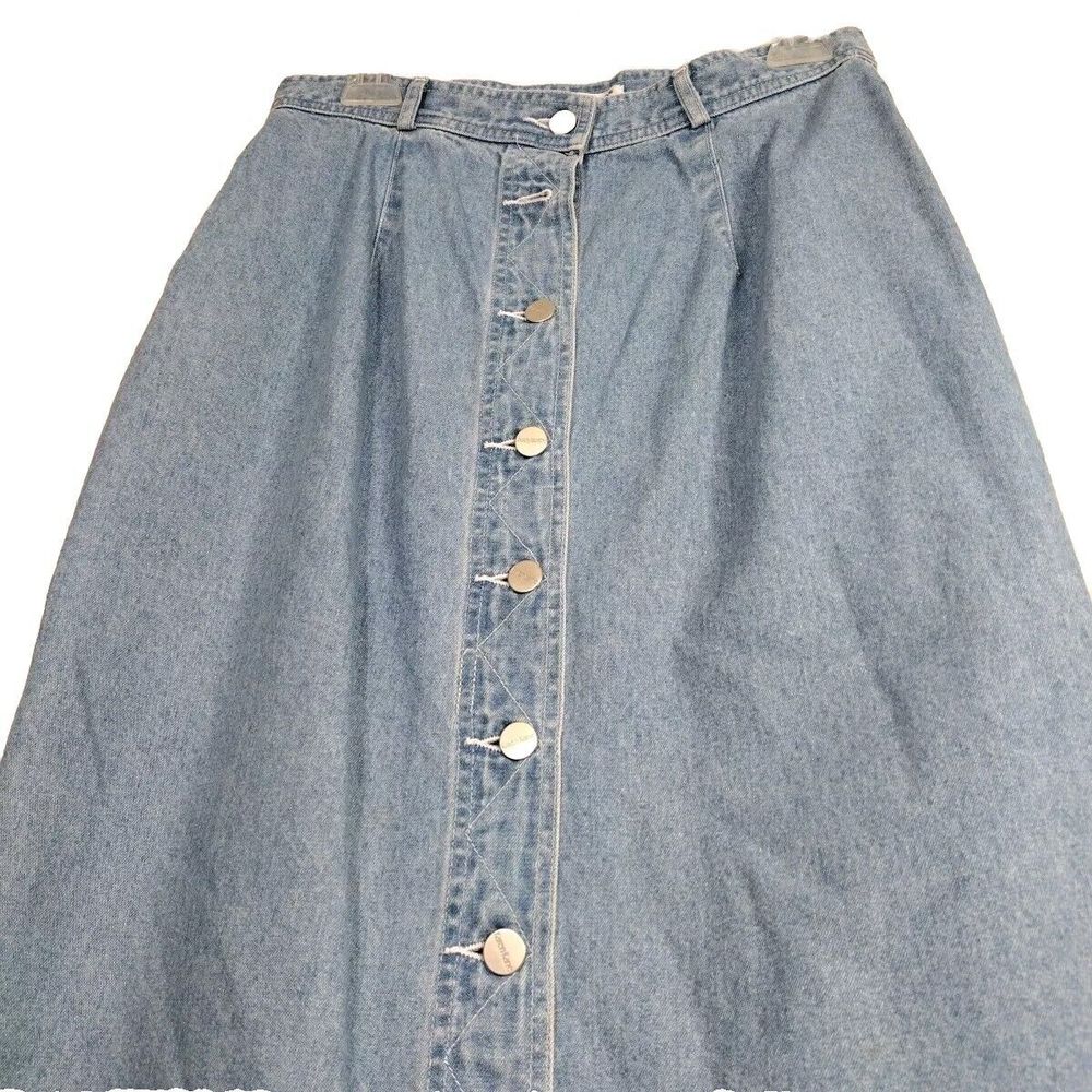 Women's Jean Skirt Size 12 Button Up Denim Vintage Karen Kane Trendy Skirts - Picture 5 of 10